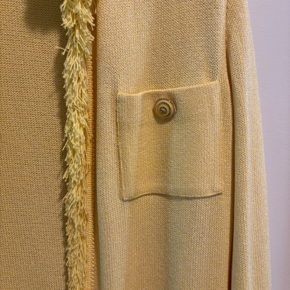 Vtg St John Collection Long Cardigan Knit Coat 8 Yellow Fringe Trim Old Money - Picture 5 of 10